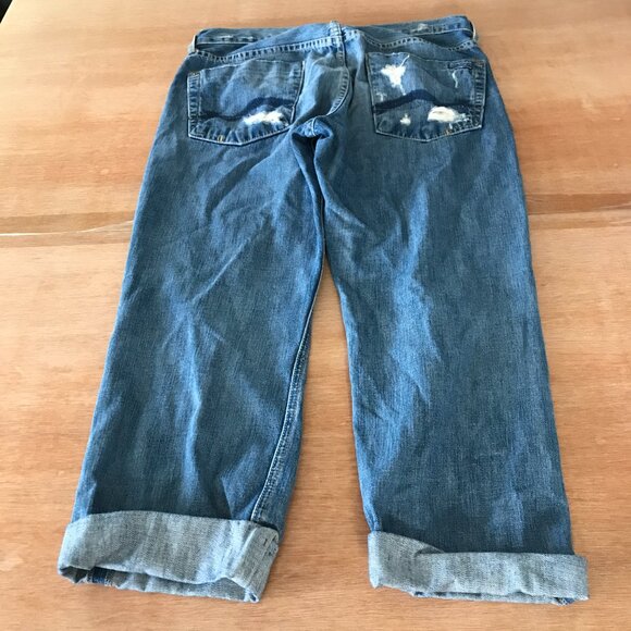 7 for all Mankind Standard Jeans Men 34x23 Blue High Rise Distressed Cuffed - Picture 2 of 13